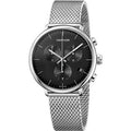 Calvin Klein High Noon Chronograph Black Dial Silver Mesh Bracelet Watch for Men - K8M27121