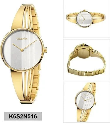 Calvin Klein Drift Silver Dial Gold Steel Strap Watch for Women - K6S2N516