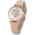 Emporio Armani Meccanico Skeleton Silver Dial Beige Leather Strap Watch For Women - AR60001