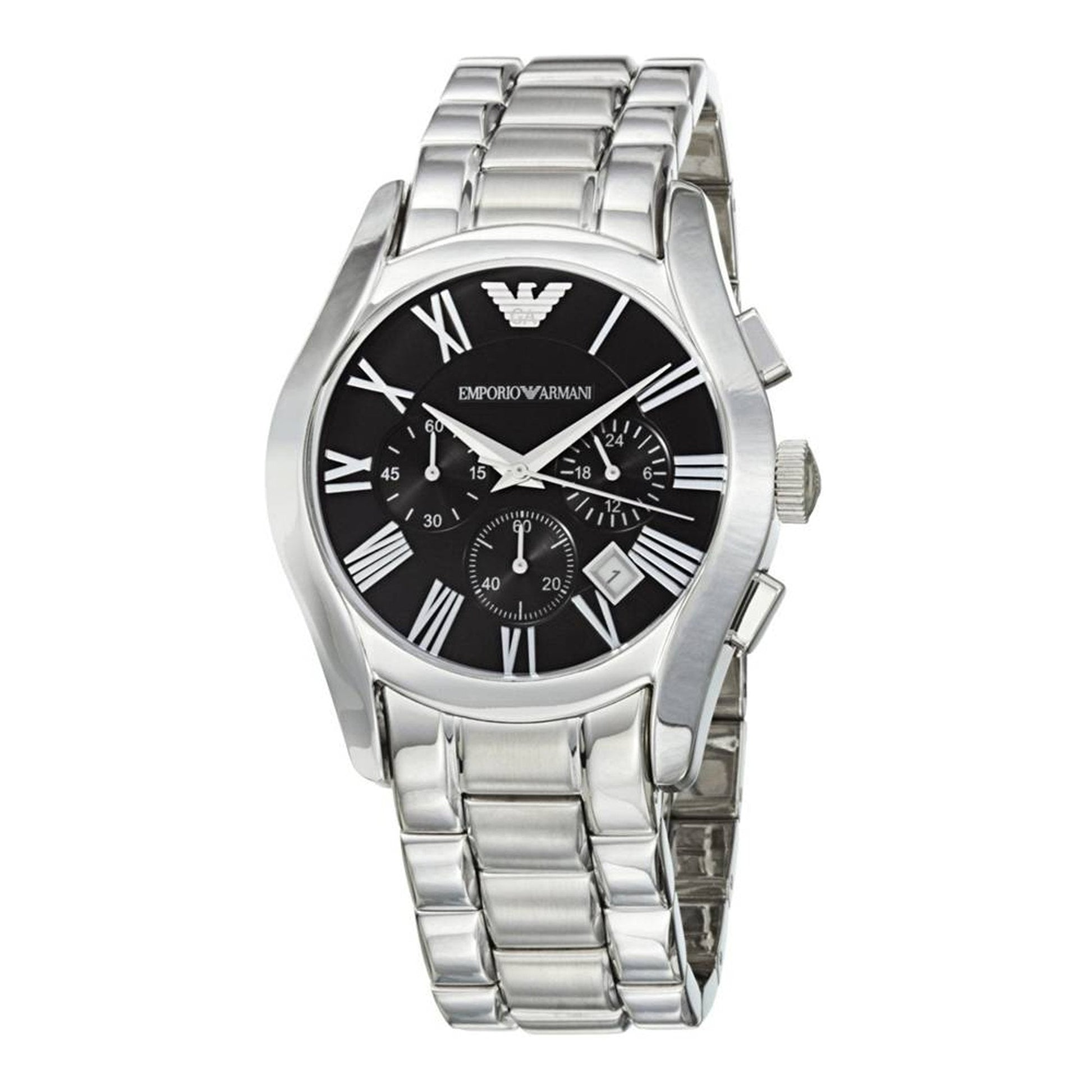 Emporio Armani Valente Chronograph Black Dial Silver Steel Strap Watch For Men - AR0673