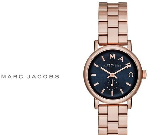 Marc Jacobs Baker Navy Blue Dial Rose Gold Stainless Steel Strap Watch for Women - MBM3332