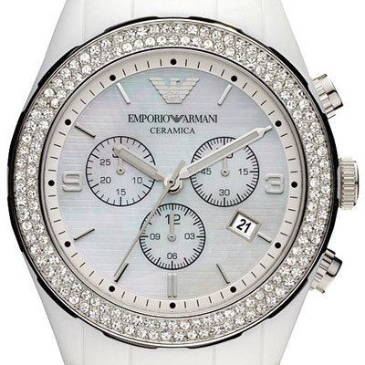 Emporio Armani Ceramica Chronograph White Dial White Ceramic Strap Watch For Women - AR1456