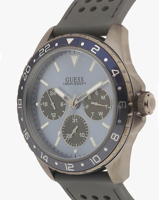 Guess Odyssey Blue Dial Grey Rubber Strap Watch For Men - W1108G6