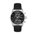 Hugo Boss Skymaster Chronograph Black Dial Black Leather Strap Watch for Men - 1513782