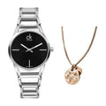 Calvin Klein Stately Black Dial Silver Steel Strap Watch for Women - K3G23121