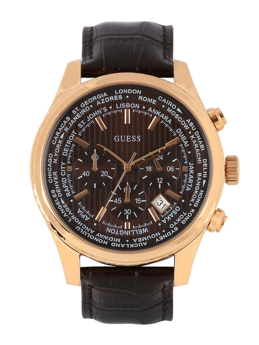 Guess Pursuit Chronograph Brown Dial Brown Leather Strap Watch for Men - W0500G3