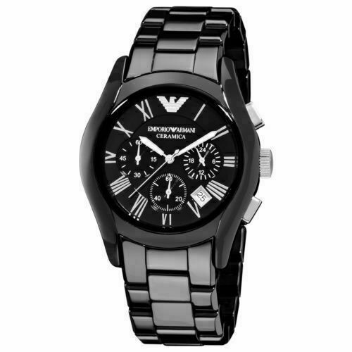 Emporio Armani Valente Chronograph Ceramic Black Dial Black Steel Strap Watch For Men - AR1400