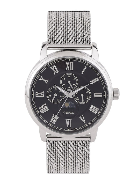 Guess Delancey Black Dial Silver Mesh Bracelet Watch for Men - W0871G1