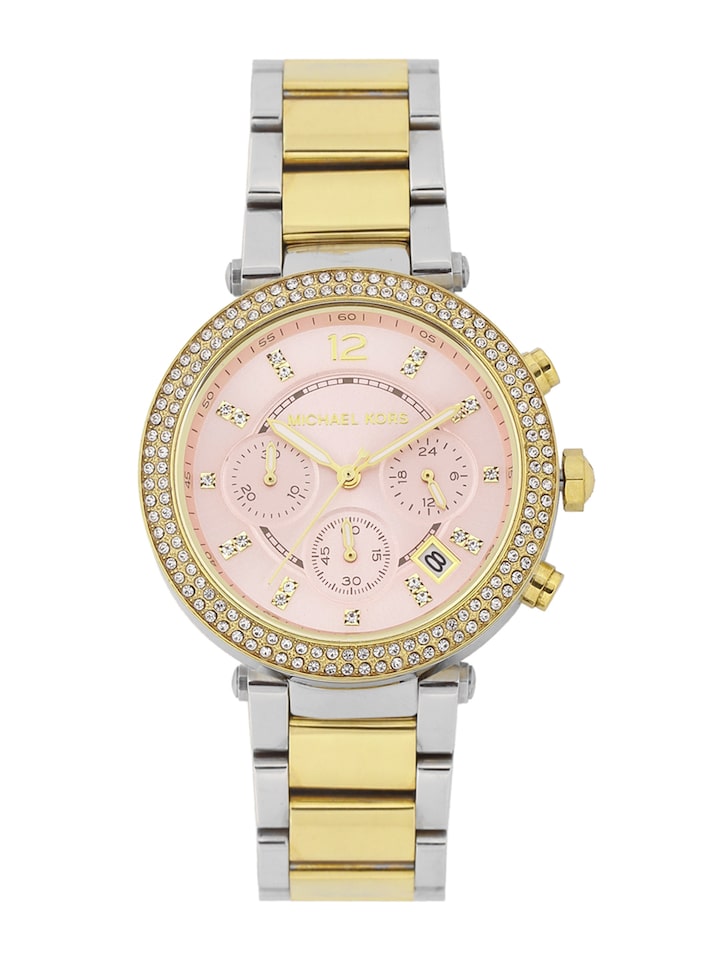 Michael Kors Parker Pink Dial Two Tone Steel Strap Watch for Women - MK6140