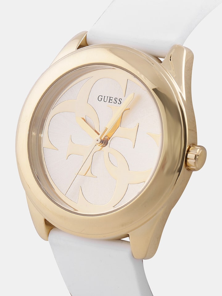 Guess G-Twist Gold Dial White Rubber Strap Watch for Women - W0911L7