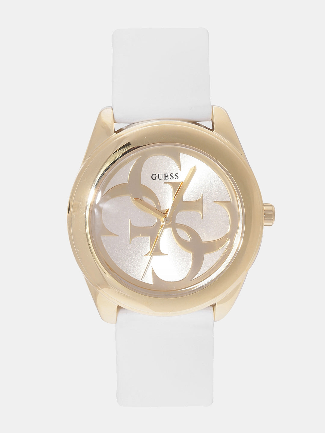 Guess G-Twist Gold Dial White Rubber Strap Watch for Women - W0911L7