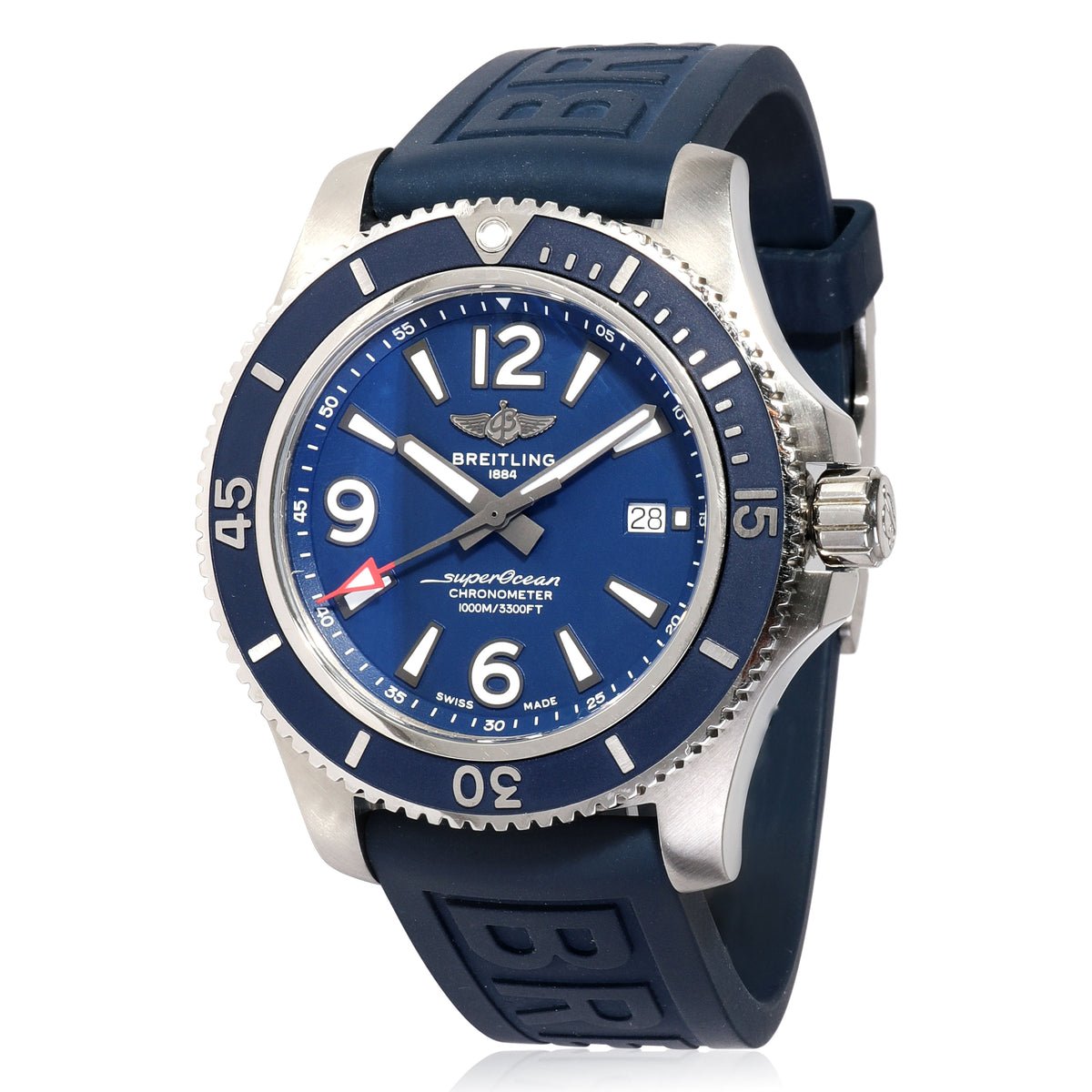 Breitling Superocean 44mm Automatic Blue Dial Blue Rubber Strap Watch for Men - A17367D81C1S2