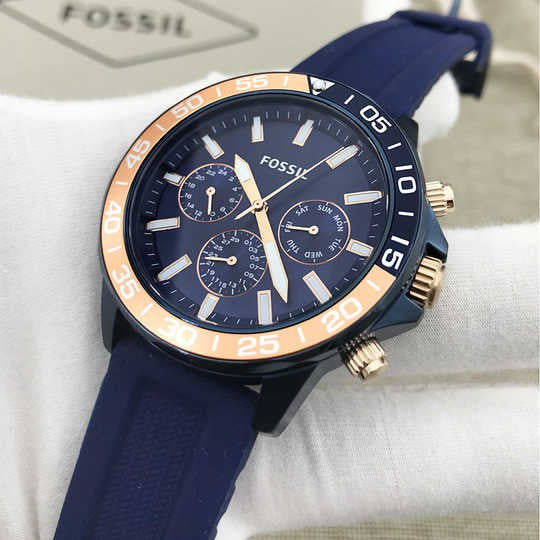 Fossil Bannon Multifunction Blue Dial Blue Silicone Strap Watch for Men - BQ2498