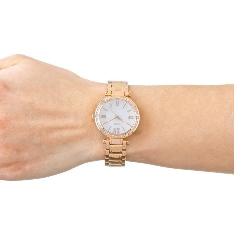 Guess Park Ave White Dial Rose Gold Steel Strap Watch for Women - W0767L3