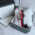 Gucci G Timeless Quartz White Red Blue Dial Multicolored NATO Strap Watch For Men - YA1264059