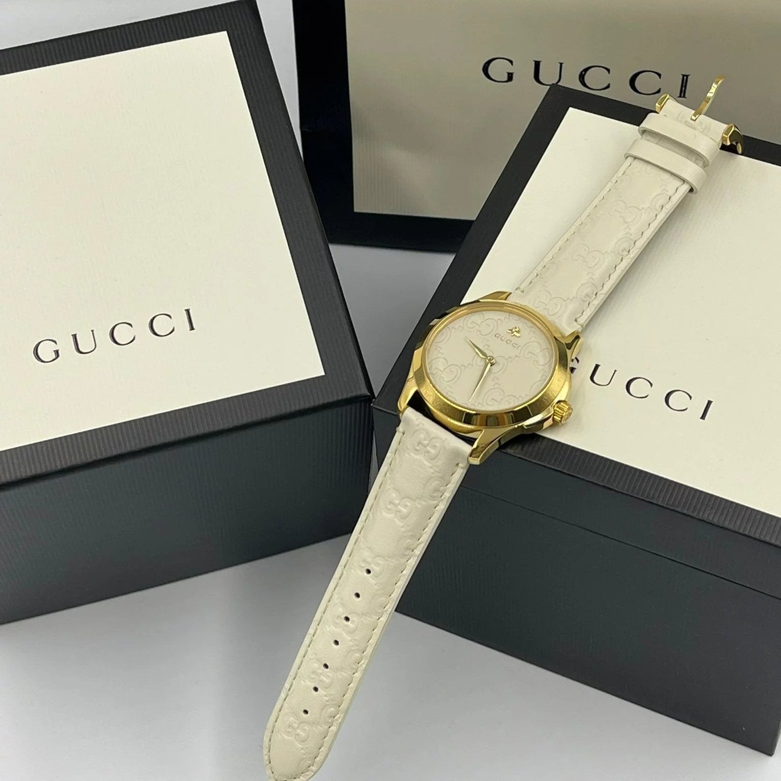 Gucci G Timeless Quartz Beige Dial Beige Leather Strap Watch For Women - YA126580A