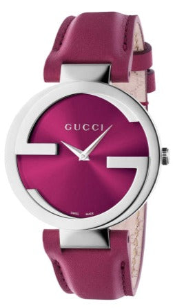 Gucci Interlocking G Quartz Red Dial Red Leather Strap Watch For Women - YA133321