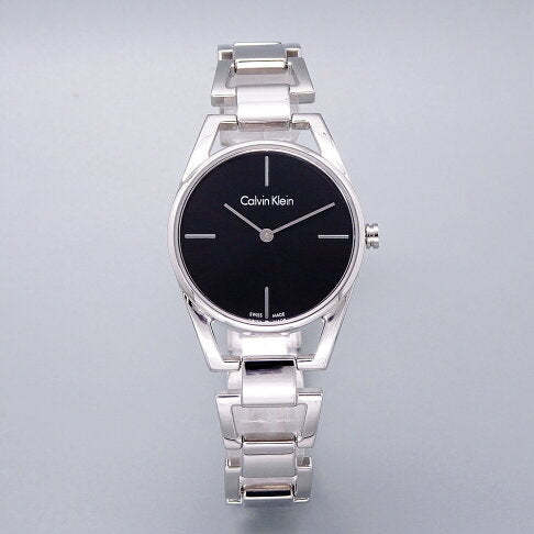 Calvin Klein Dainty Black Dial Silver Steel Strap Watch for Women - K7L23141