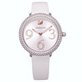 Swarovski Crystal Frost Silver Dial White Leather Strap Watch for Women - 5484070