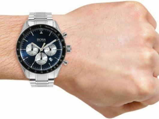 Hugo Boss Trophy Chronograph Blue Dial Silver Steel Strap Watch for Men - 1513630