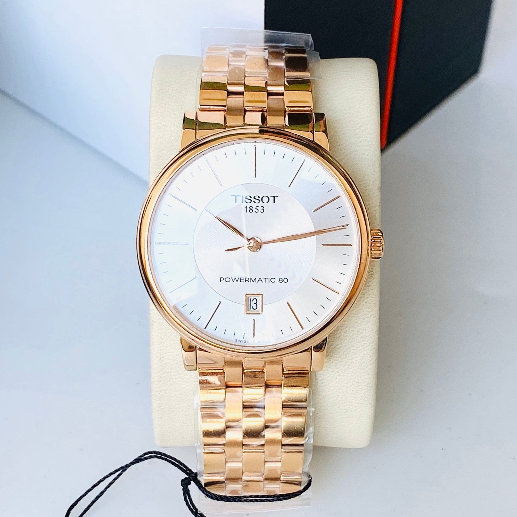 Tissot T Classic Carson Premium Automatic White Dial Rose Gold Steel Strap Watch for Men - T122.407.33.031.00