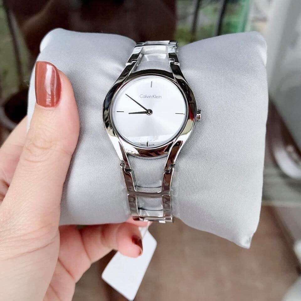 Calvin Klein Class White Dial Silver Steel Strap Watch for Women - K6R23126