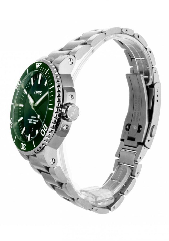 Oris Aquis Date Green Dial Silver Steel Strap Watch for Men - 0173377304157-0782405PEB