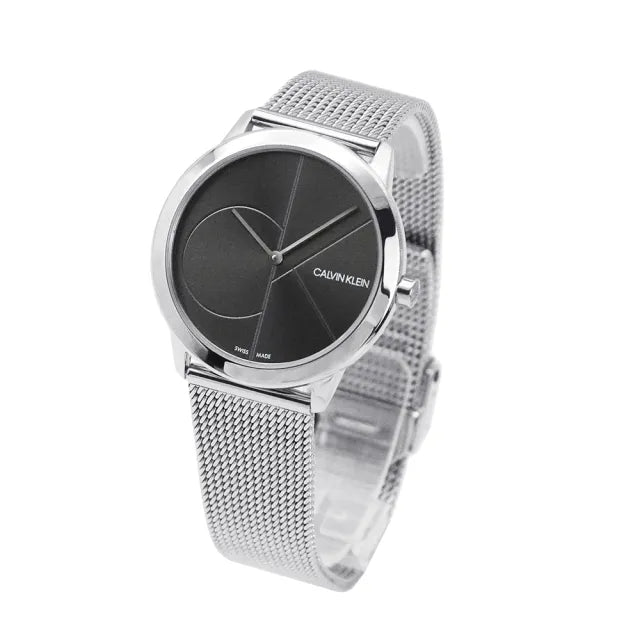 Calvin Klein Minimal Grey Dial Silver Mesh Bracelet Watch for Women - K3M22123