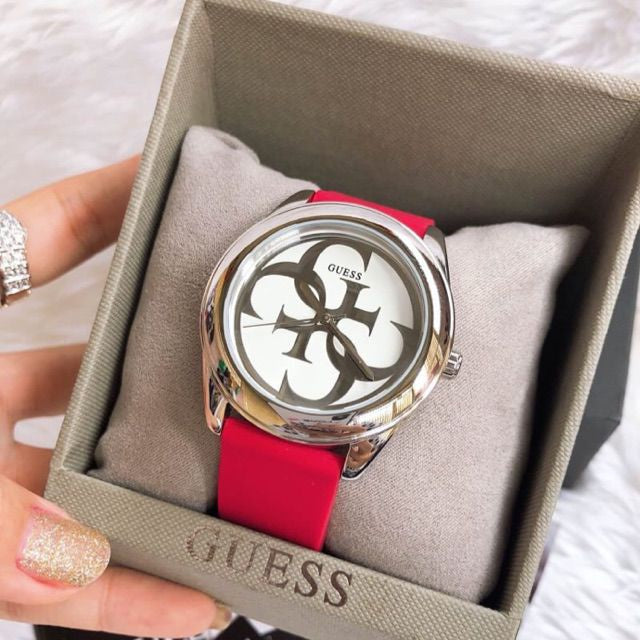 Guess G-Twist Silver Dial Red Rubber Strap Watch for Women - W0911L9