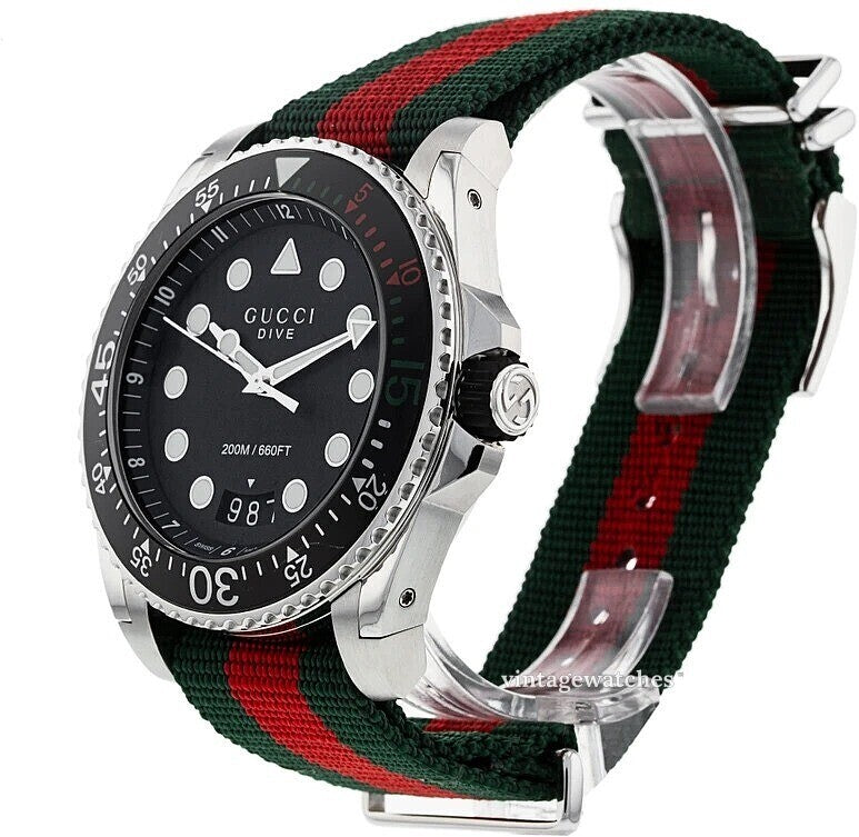 Gucci Dive Quartz Black Dial Two Tone Nylon Strap Watch For Men - YA136209