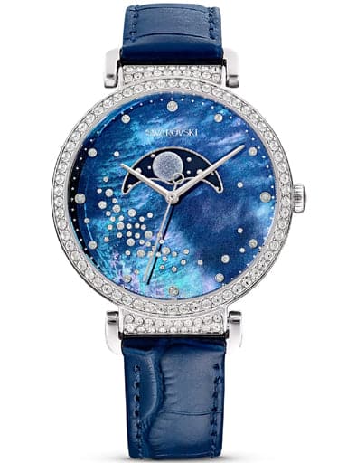 Swarovski Passage Moon Phase Blue Dial Blue Leather Strap Watch for Women - 5613320