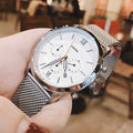 Fossil Neutra Chronograph White Dial Silver Mesh Bracelet Watch for Men - FS5382