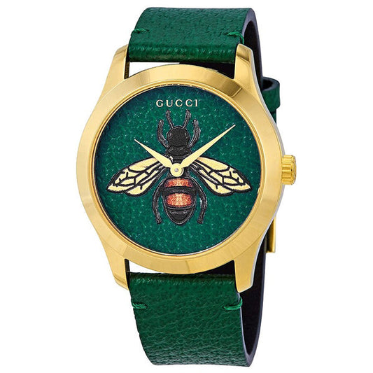 Gucci G Timeless Bee Motif Green Dial Green Leather Strap Watch For Women - YA1264065