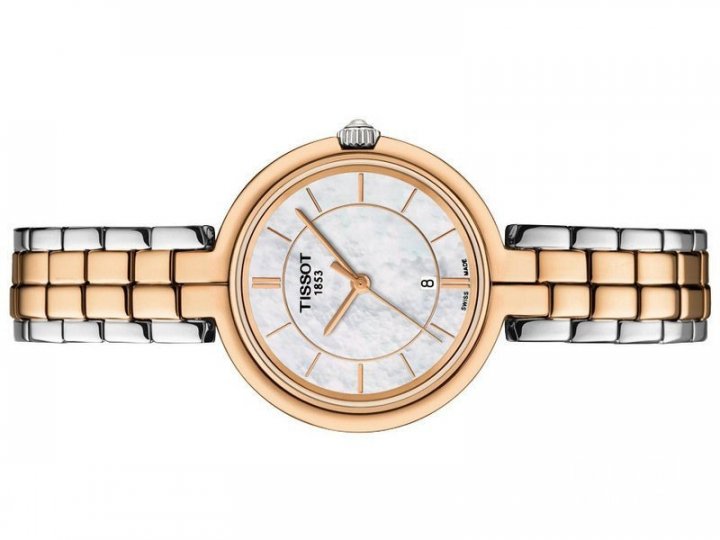 Tissot T Lady Flamingo Lady Mother of Pearl Dial Two Tone Steel Strap Watch For Women - T094.210.22.111.00