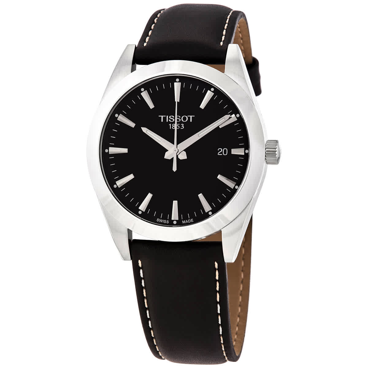 Tissot Gentleman Analog Black Dial Black Leather Strap Watch For Men - T127.410.16.051.00