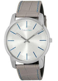 Calvin Klein City Silver Dial Grey Leather Strap Watch for Men - K2G211Q4