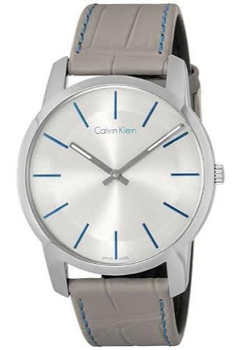 Calvin Klein City Silver Dial Grey Leather Strap Watch for Men - K2G211Q4