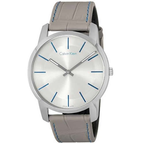 Calvin Klein City Silver Dial Grey Leather Strap Watch for Men - K2G211Q4