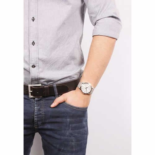 Calvin Klein City Silver Dial Grey Leather Strap Watch for Men - K2G211Q4