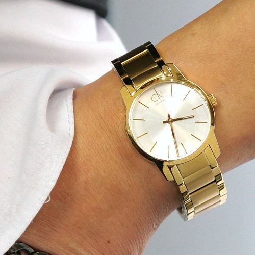 Calvin Klein City White Dial Gold Steel Strap Watch for Women - K2G23546