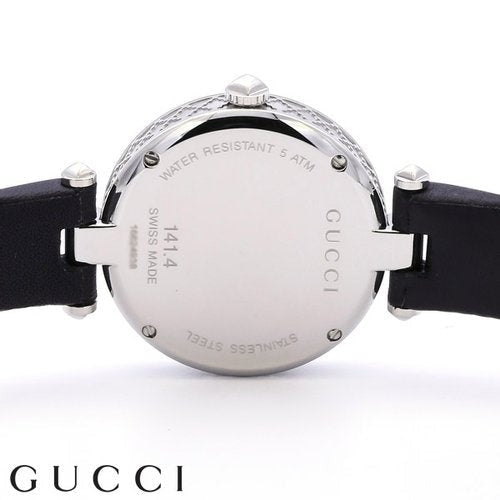 Gucci Diamantissima Diamonds Black Dial Black Leather Strap Watch For Women - YA141403