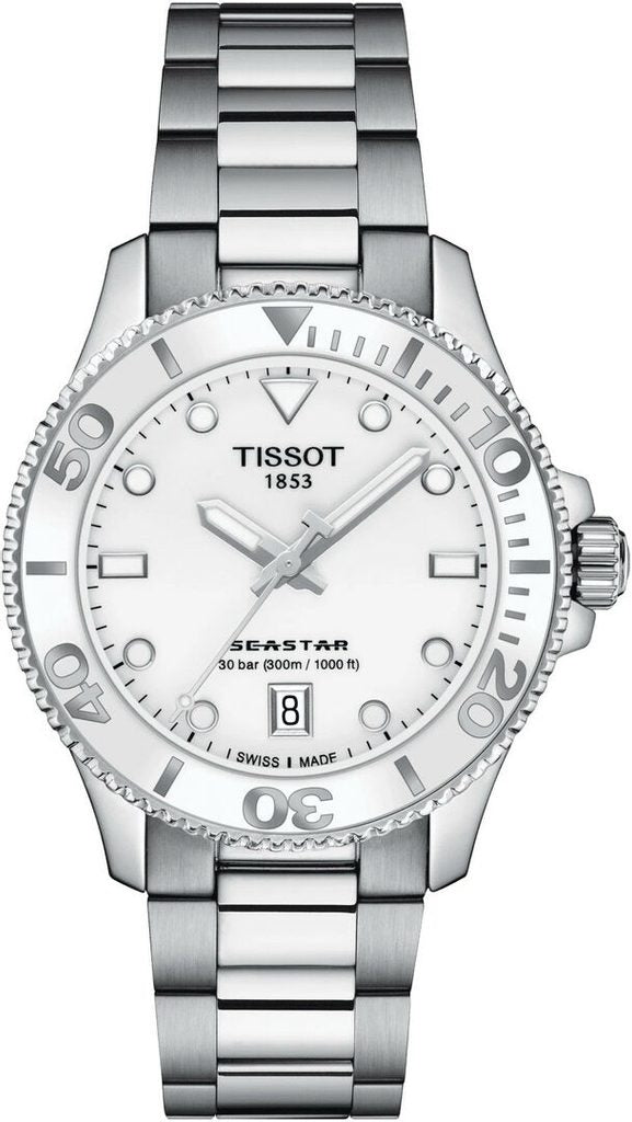 Tissot Seastar 1000 Lady White Dial Silver Steel Strap Watch for Women - T120.210.11.011.00