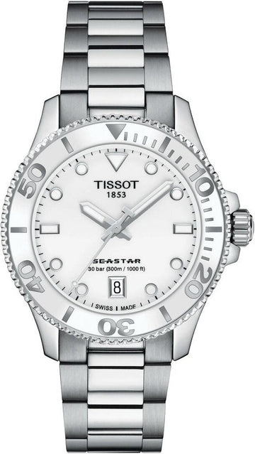 Tissot Seastar 1000 Lady White Dial Silver Steel Strap Watch for Women - T120.210.11.011.00