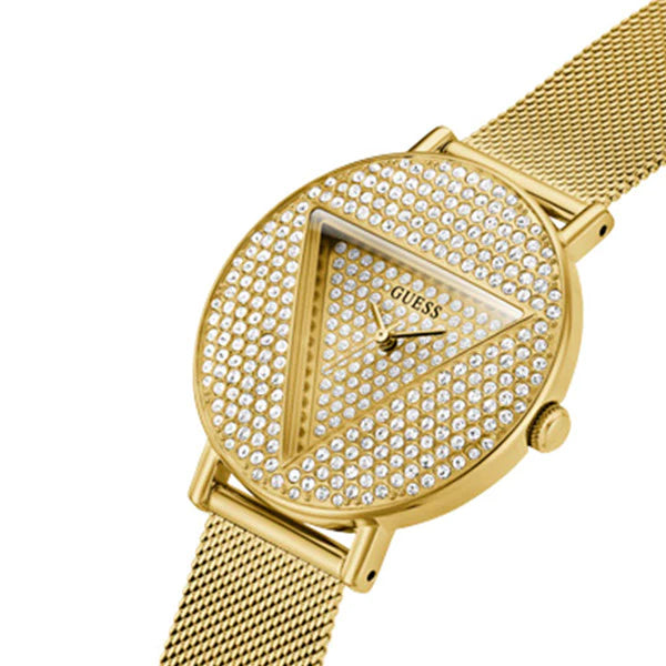 Guess Iconic Diamonds Gold Dial Gold Mesh Bracelet Watch For Women - GW0477L2