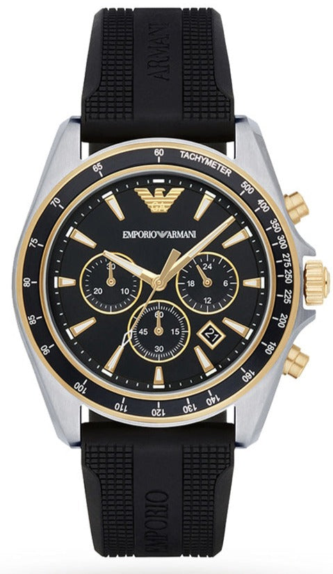 Emporio Armani Sigma Chronograph lack Dial Black Rubber Strap Watch For Men - AR80003