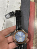 Guess Pinnacle Chronograph Quartz Blue Dial Brown Leather Strap Watch For Men - W0673G1