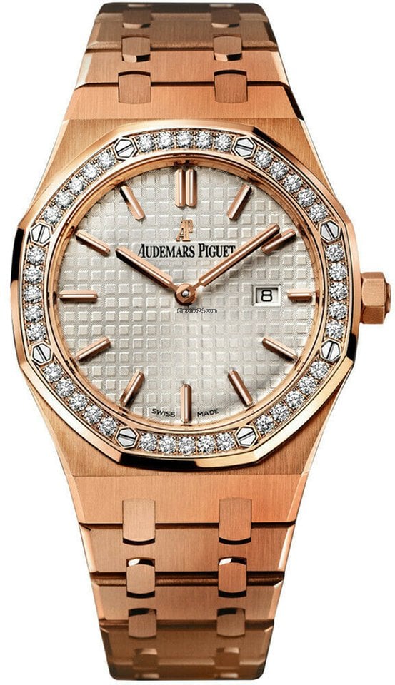 Audemars Piguet Royal Oak Quartz White Dial Rose Gold Steel Strap Watch for Women - 67651OR.ZZ.1261OR.01