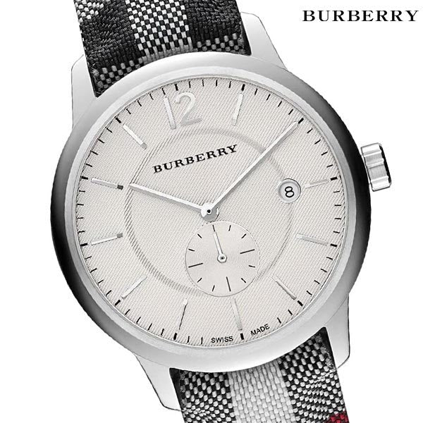 Burberry The Classic Silver Dial Horseferry Black Leather Strap Watch for Men - BU10002