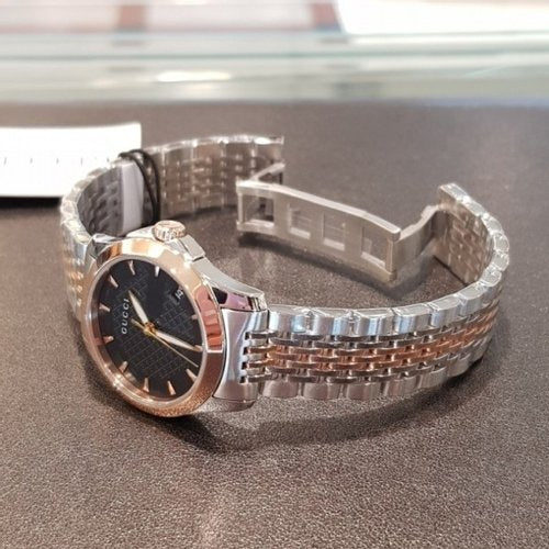Gucci G Timeless Quartz Black Dial Two Tone Mesh Bracelet Watch For Women - YA126512