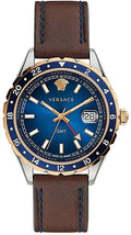 Versace Hellenyium GMT Blue Dial Brown Leather Strap Watch for Men - V11080017